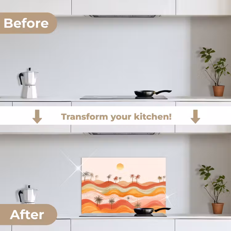 Kitchen splashback for hob - Abstract landscape - Palm trees - Colorful — 7