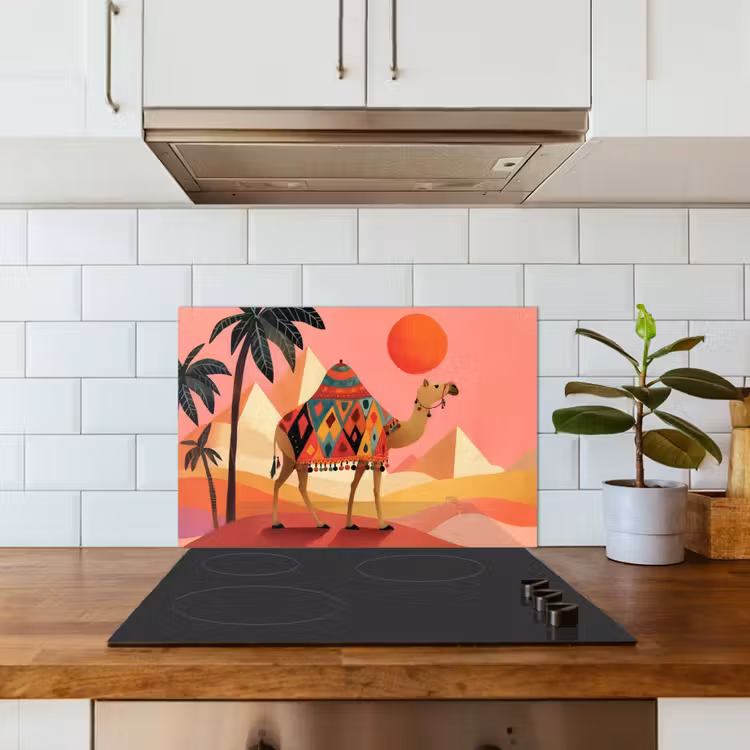 Kitchen splashback for hob - Camel - Pyramids - Red sun — 3