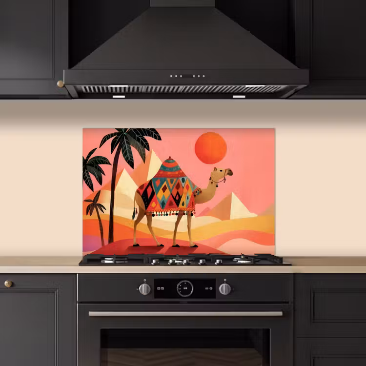 Kitchen splashback for hob - Camel - Pyramids - Red sun — 5