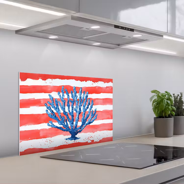 Kitchen splashback for hob - Coral - Paint texture - Red - Blue — 1