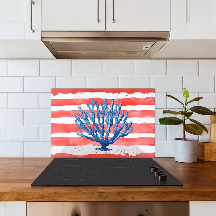 Kitchen splashback for hob - Coral - Paint texture - Red - Blue — 3