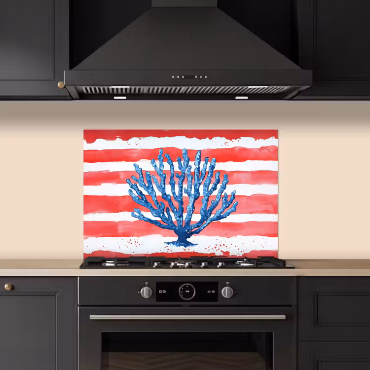 Kitchen splashback for hob - Coral - Paint texture - Red - Blue — 5