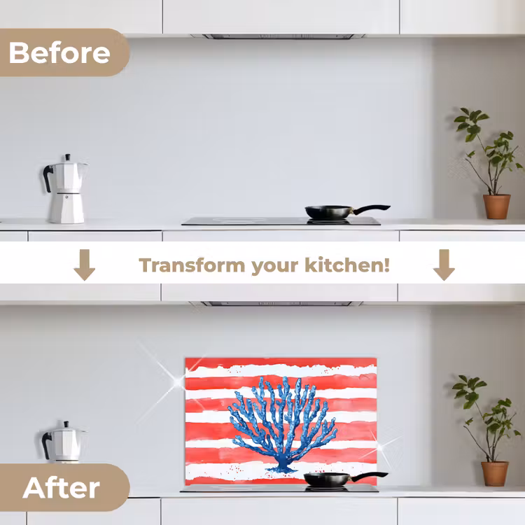 Kitchen splashback for hob - Coral - Paint texture - Red - Blue — 7