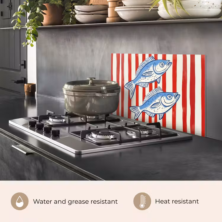 Kitchen splashback for hob - Fish - Vertical stripes - Blue - Red — 2