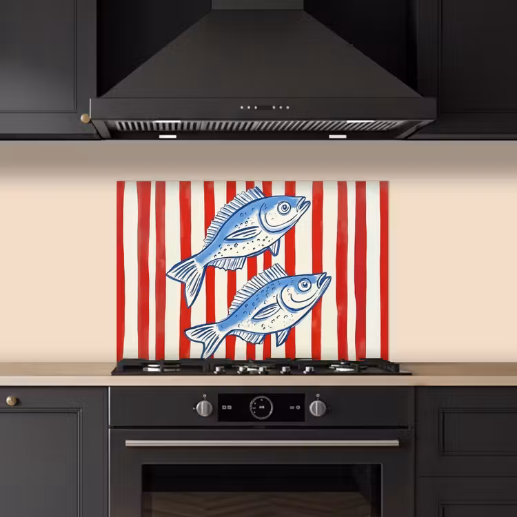 Kitchen splashback for hob - Fish - Vertical stripes - Blue - Red — 5