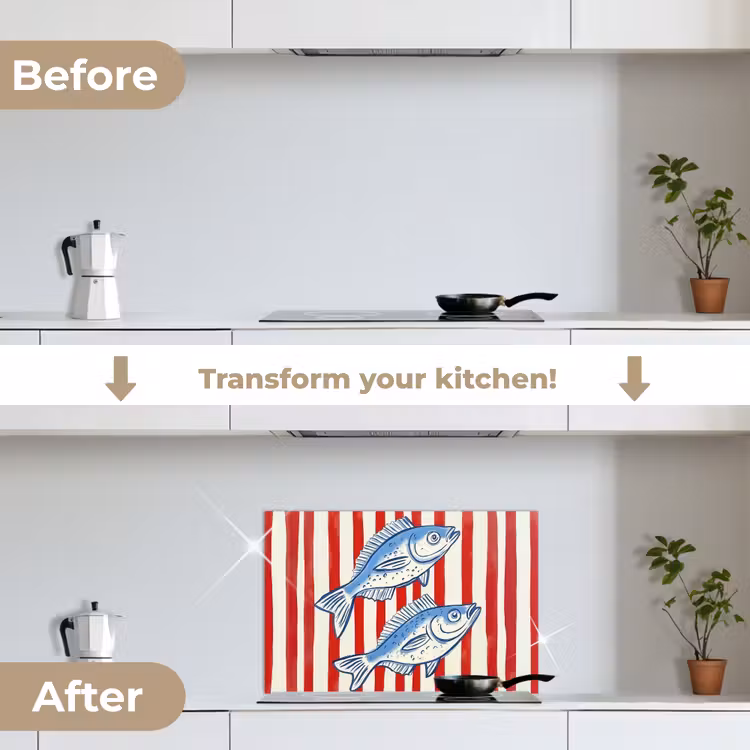 Kitchen splashback for hob - Fish - Vertical stripes - Blue - Red — 7