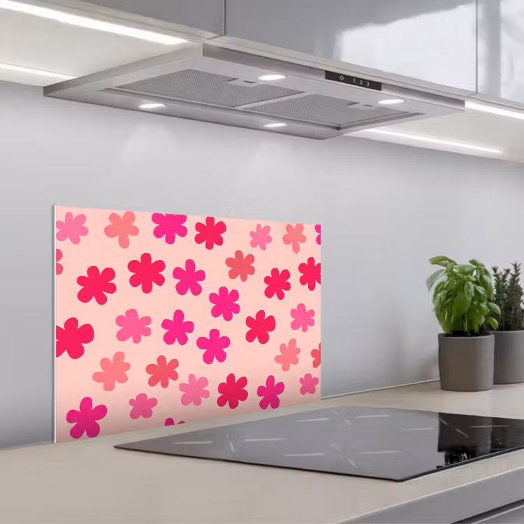 Kitchen splashback for hob - Flowers - Pattern - Pink — 1