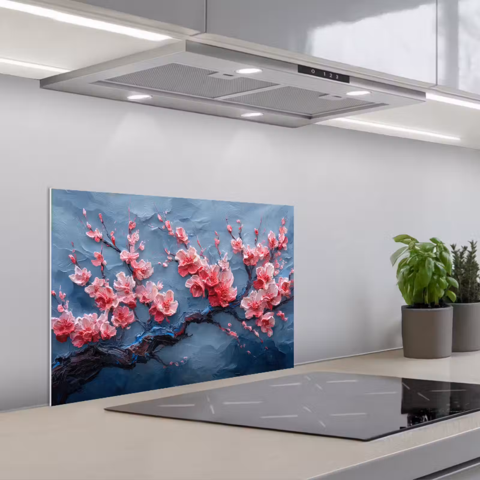 Kitchen splashback for hob - Blossom - Flower - Pink - Branch — 1