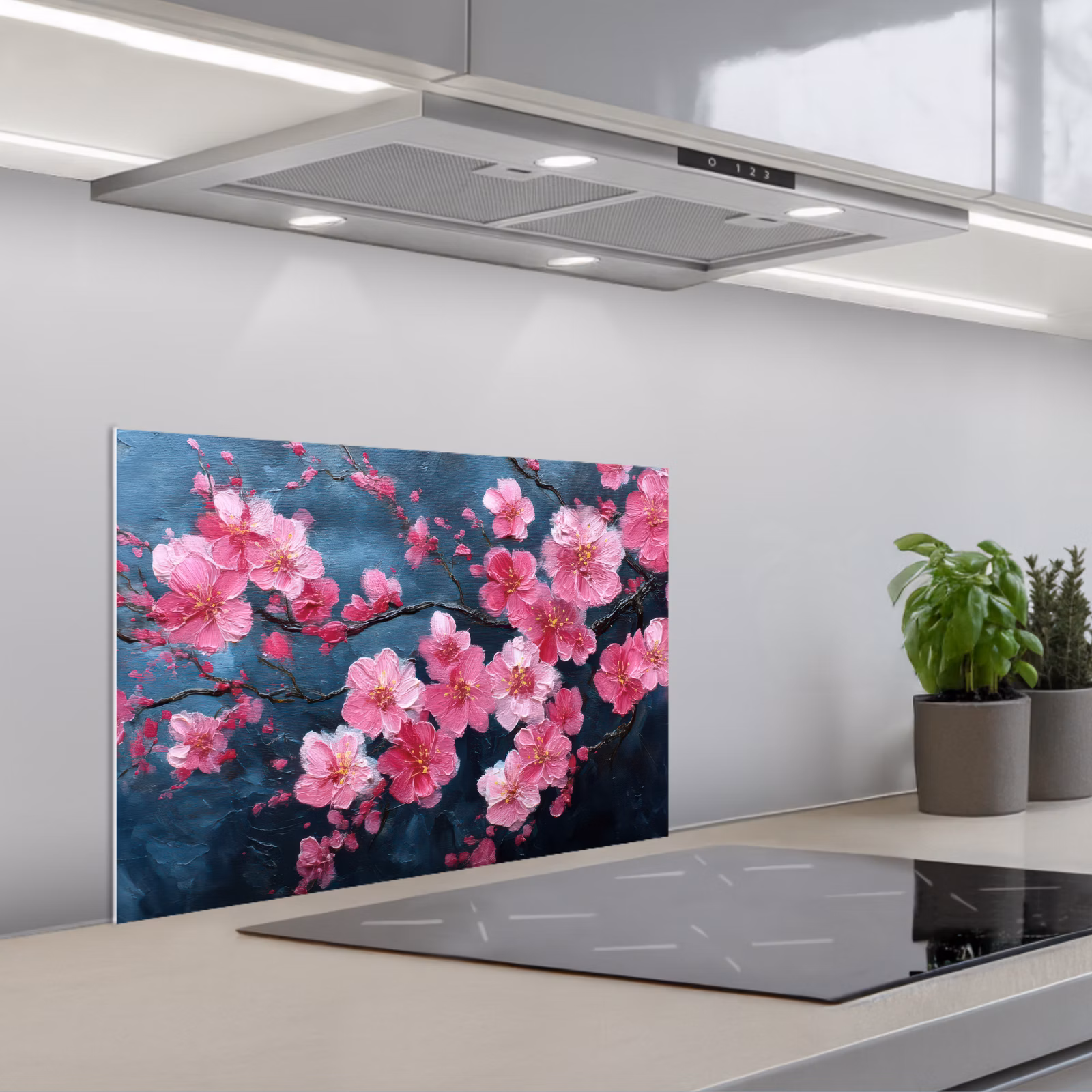 Kitchen splashback for hob - Flower - Blossoms - Pink - Abstract — 1