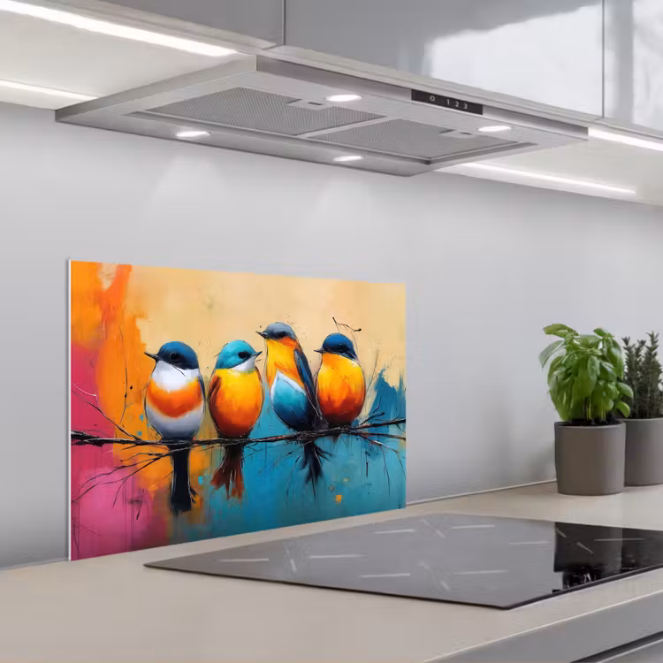 Kitchen splashback for hob - Birds - Colorful - Branch - Abstract — 1