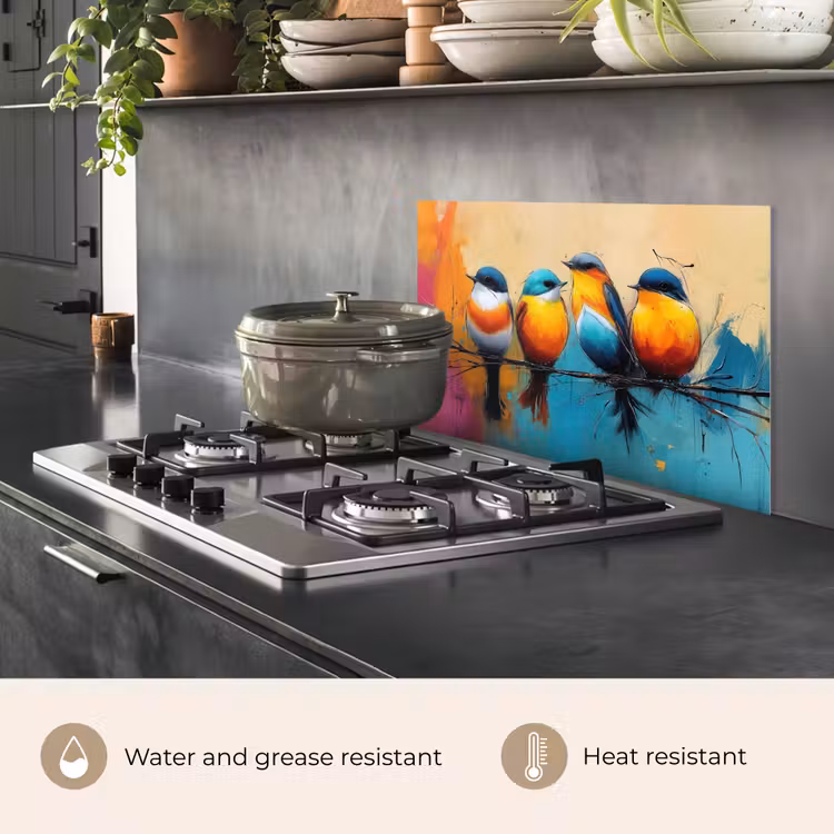 Kitchen splashback for hob - Birds - Colorful - Branch - Abstract — 2