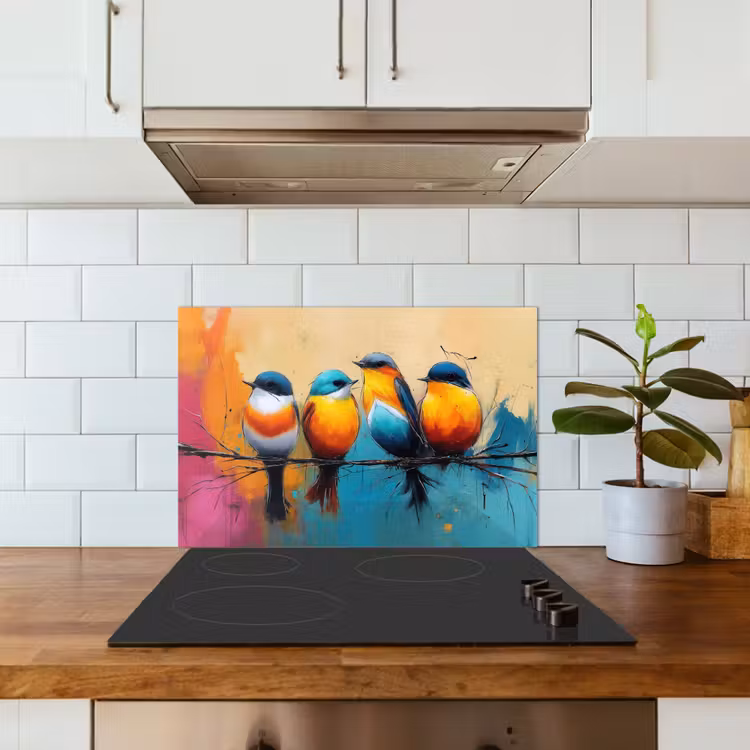 Kitchen splashback for hob - Birds - Colorful - Branch - Abstract — 3