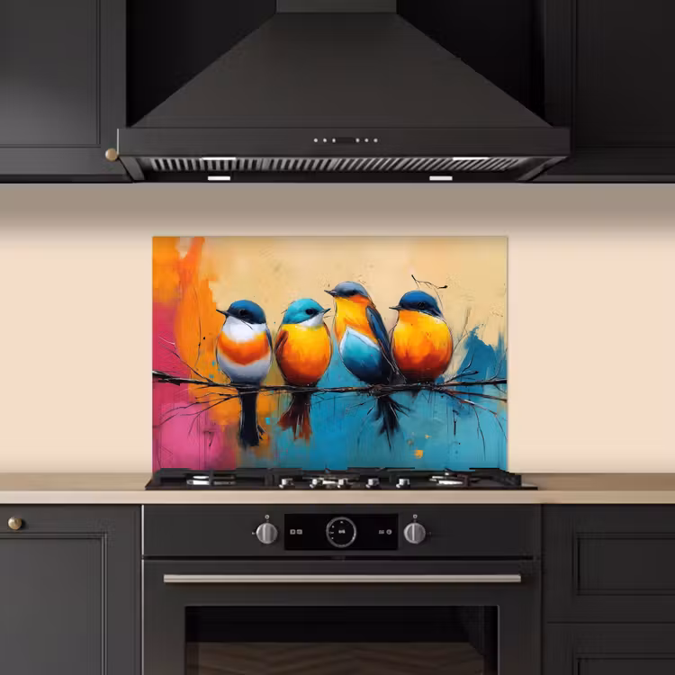 Kitchen splashback for hob - Birds - Colorful - Branch - Abstract — 5