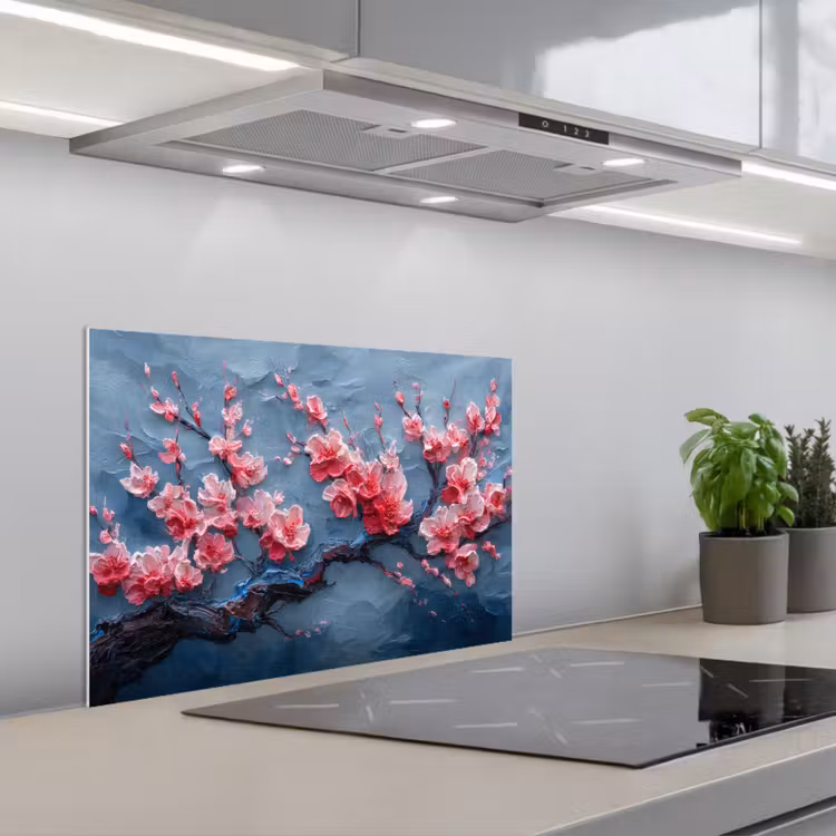 Kitchen splashback for hob - Blossom - Flower - Pink - Branch — 1