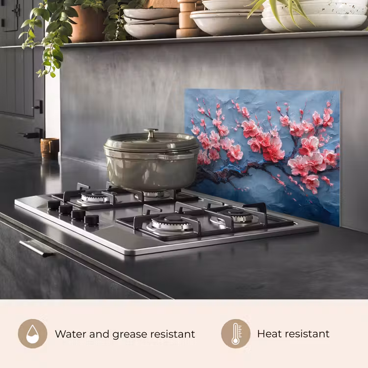 Kitchen splashback for hob - Blossom - Flower - Pink - Branch — 2