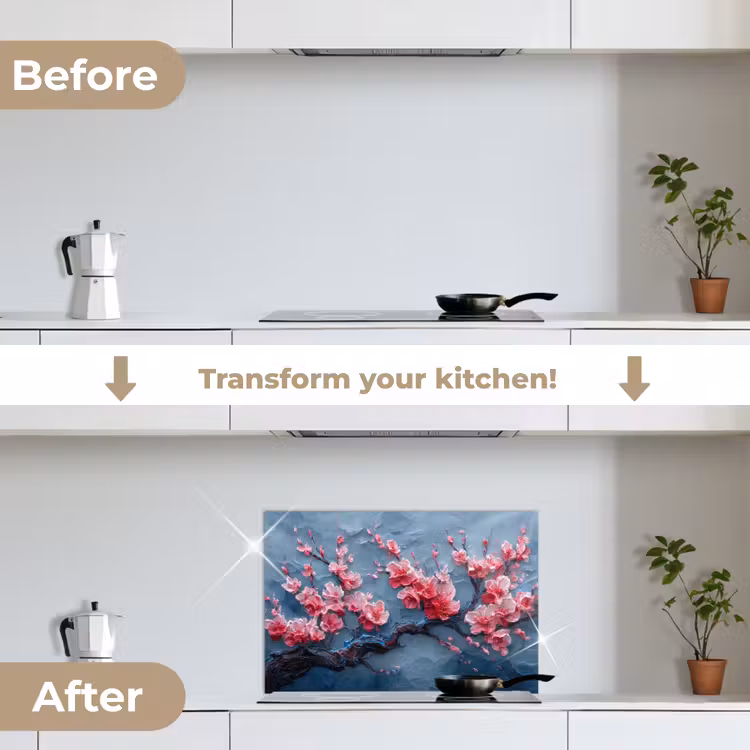 Kitchen splashback for hob - Blossom - Flower - Pink - Branch — 7