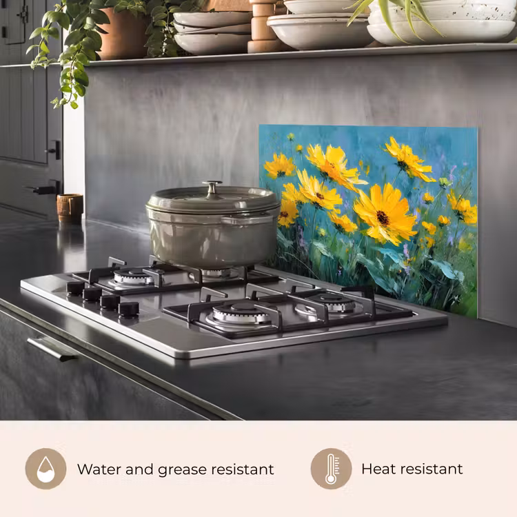 Kitchen splashback for hob - Brush strokes - Flowers - Bright yellow - Abstract — 2