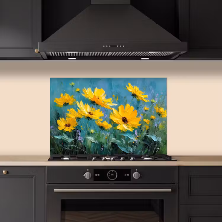 Kitchen splashback for hob - Brush strokes - Flowers - Bright yellow - Abstract — 5
