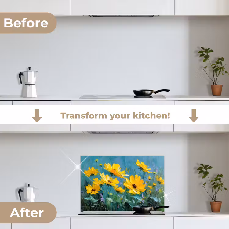 Kitchen splashback for hob - Brush strokes - Flowers - Bright yellow - Abstract — 7