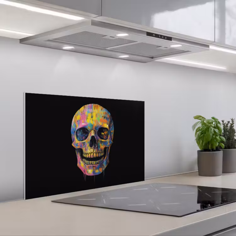 Kitchen splashback for hob - Brush strokes - Skull - Colorful - Abstract — 1