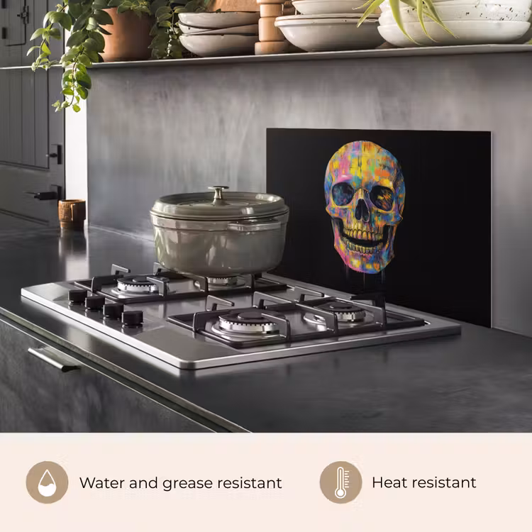 Kitchen splashback for hob - Brush strokes - Skull - Colorful - Abstract — 2