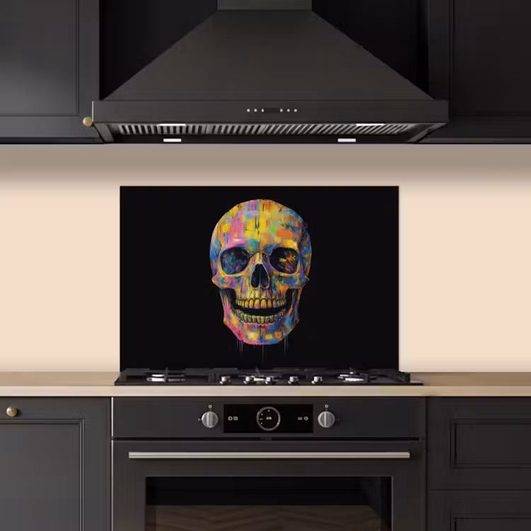 Kitchen splashback for hob - Brush strokes - Skull - Colorful - Abstract — 5