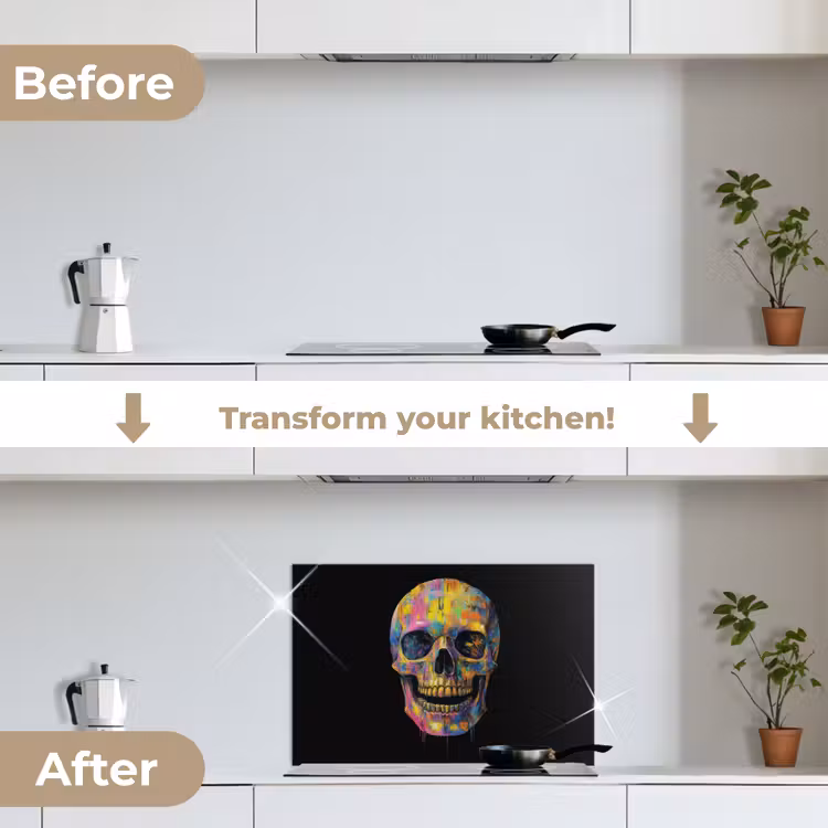 Kitchen splashback for hob - Brush strokes - Skull - Colorful - Abstract — 7