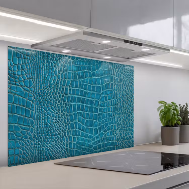 Kitchen splashback for hob - Crocodile leather texture - Blue - Exotic — 1