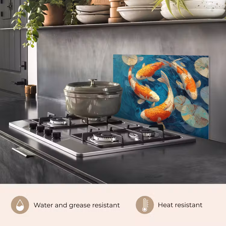 Kitchen splashback for hob - Fish - Water lilies - Orange - Water — 2