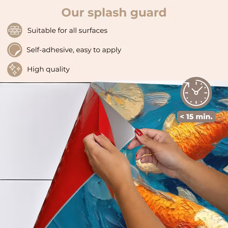 Kitchen splashback for hob - Fish - Water lilies - Orange - Water — 4