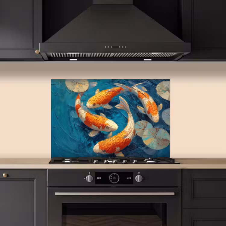 Kitchen splashback for hob - Fish - Water lilies - Orange - Water — 5