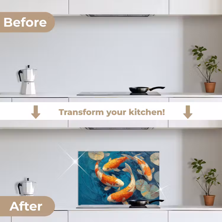 Kitchen splashback for hob - Fish - Water lilies - Orange - Water — 7