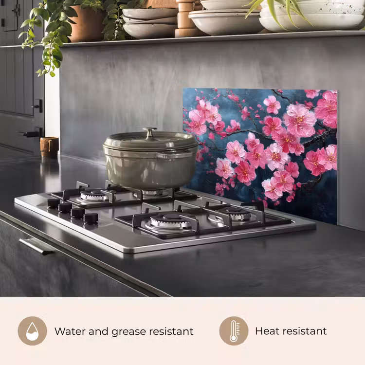 Kitchen splashback for hob - Flower - Blossoms - Pink - Abstract — 2