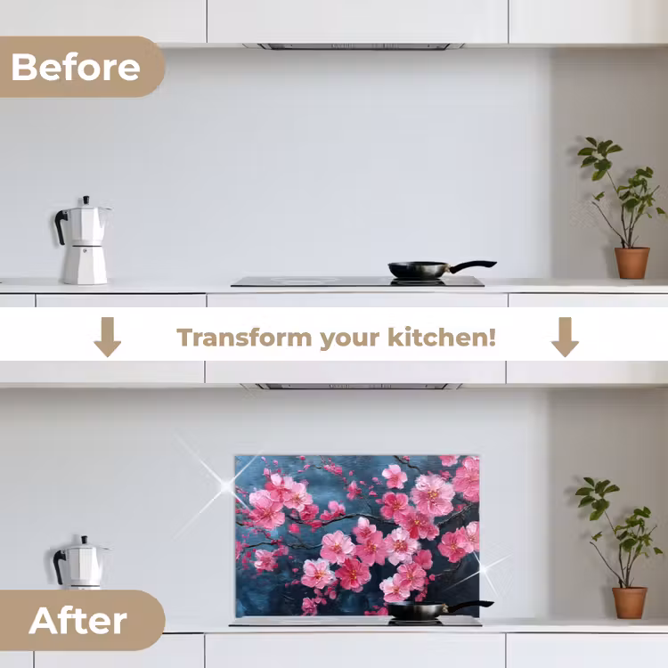 Kitchen splashback for hob - Flower - Blossoms - Pink - Abstract — 7