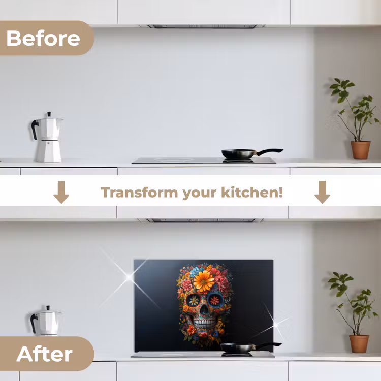Kitchen splashback for hob - Flowers - Colorful - Skull — 7