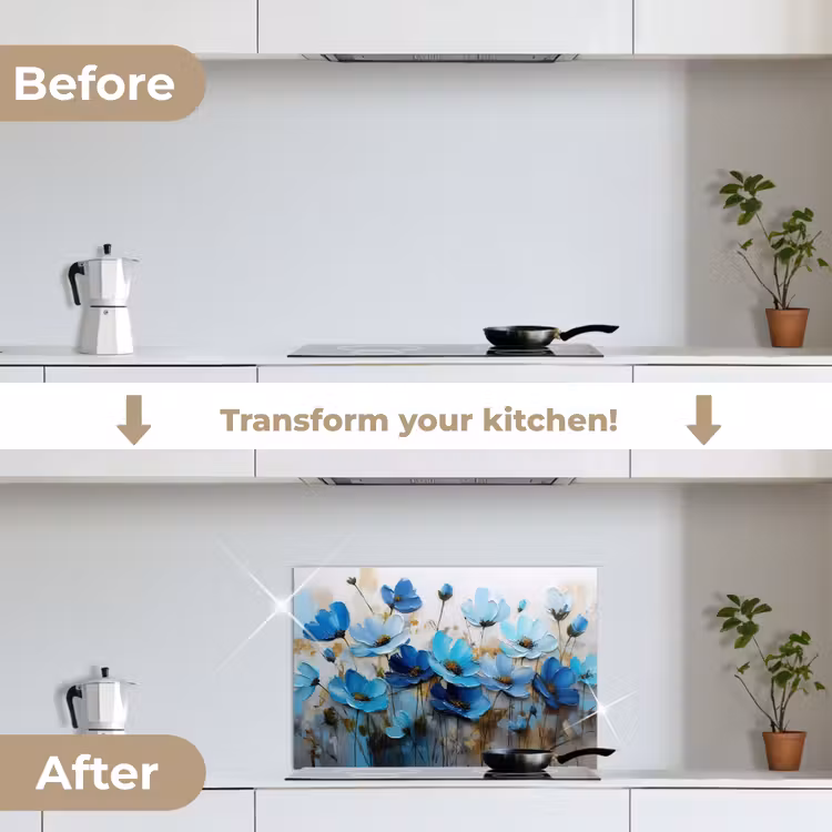 Kitchen splashback for hob - Flowers - Painting - Blue — 7
