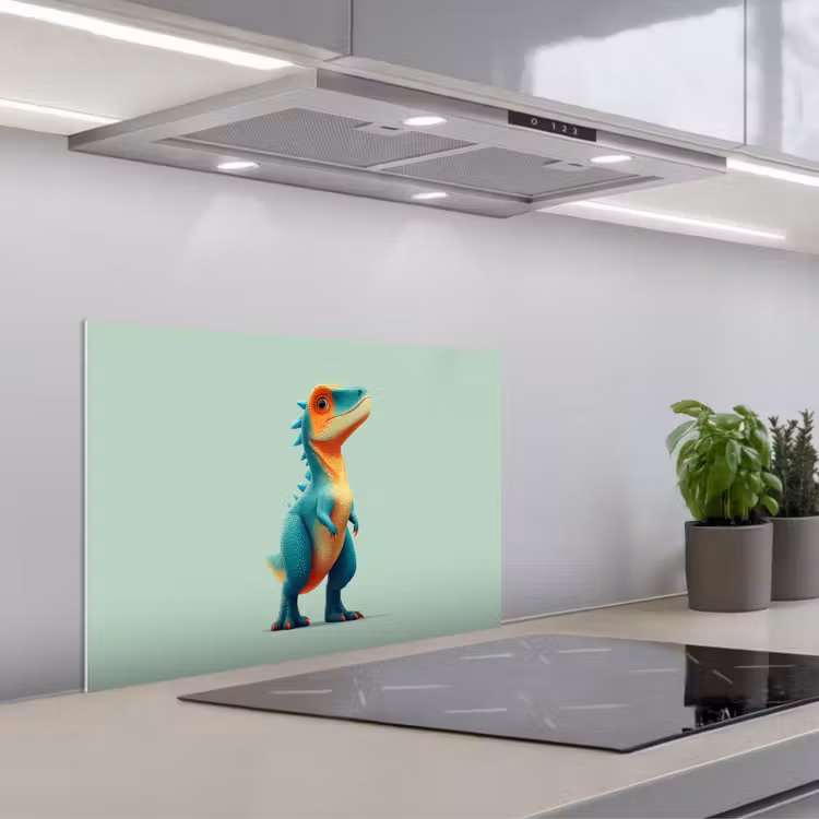 Kitchen splashback for hob - Cartoon - Dino - Orange - Skittles — 1