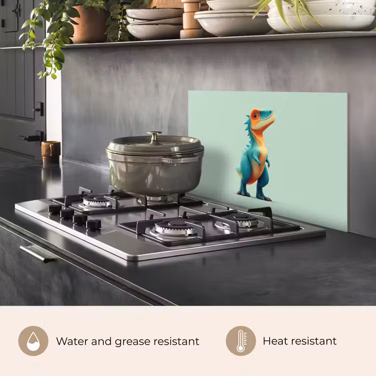 Kitchen splashback for hob - Cartoon - Dino - Orange - Skittles — 2