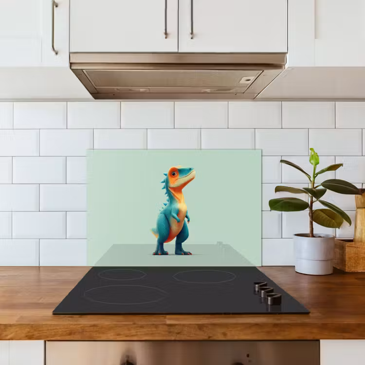 Kitchen splashback for hob - Cartoon - Dino - Orange - Skittles — 3