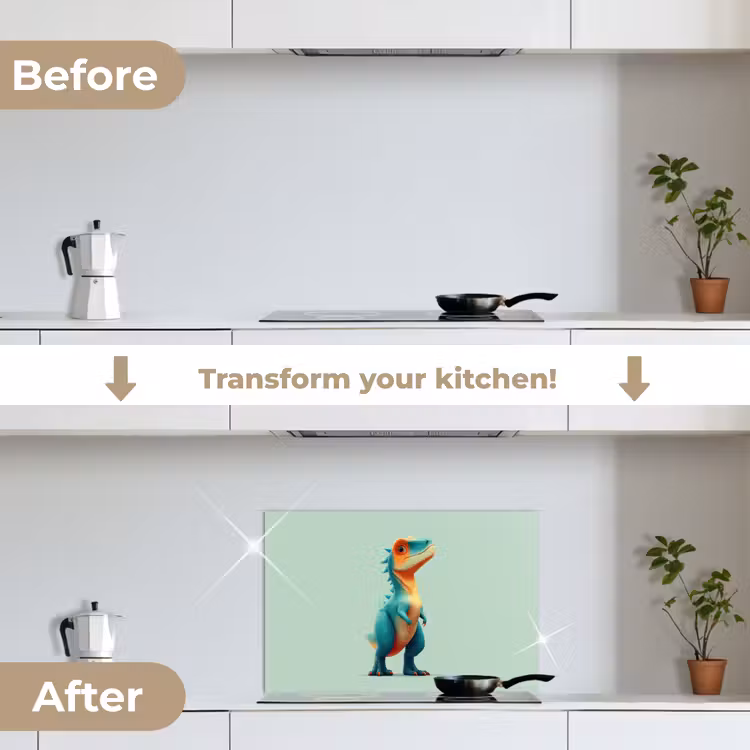 Kitchen splashback for hob - Cartoon - Dino - Orange - Skittles — 7