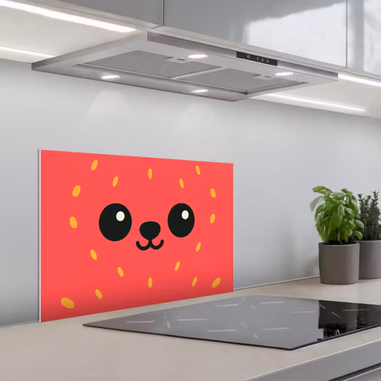Kitchen splashback for hob - Cat - Strawberry - Cartoon — 1