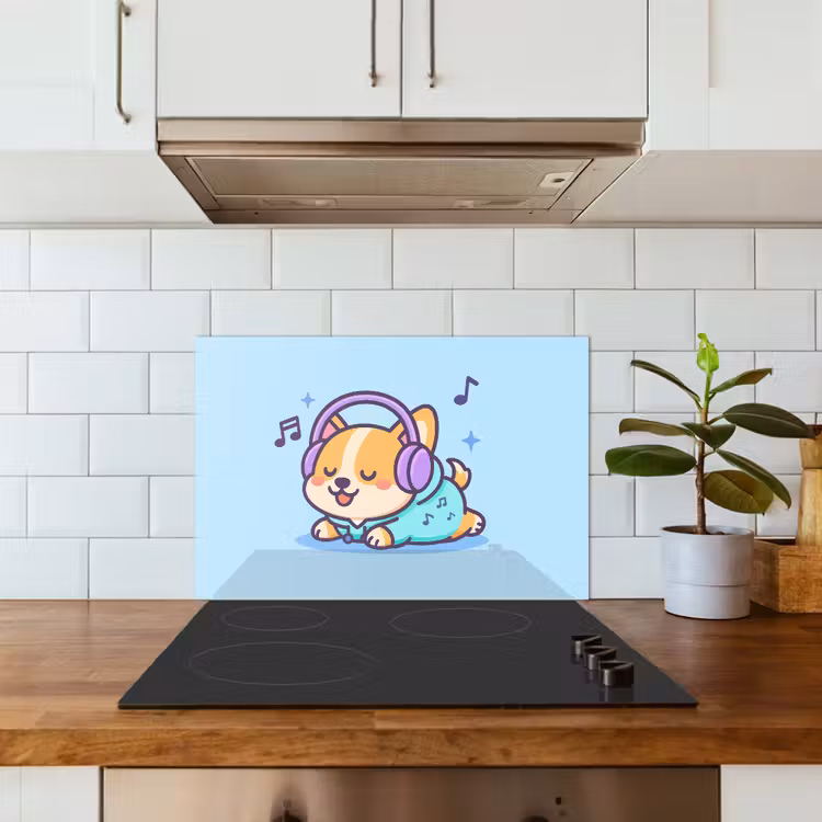 Kitchen splashback for hob - Corgi - Headphones - Blue - Musical notes — 3