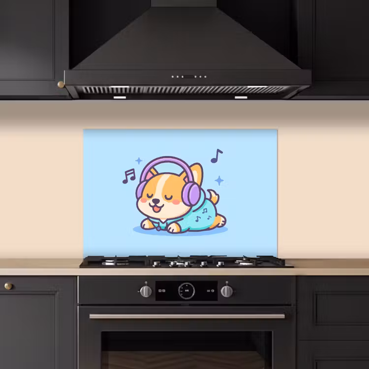 Kitchen splashback for hob - Corgi - Headphones - Blue - Musical notes — 5