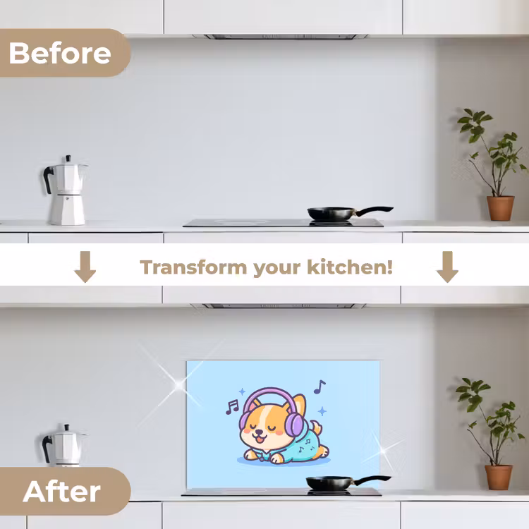 Kitchen splashback for hob - Corgi - Headphones - Blue - Musical notes — 7