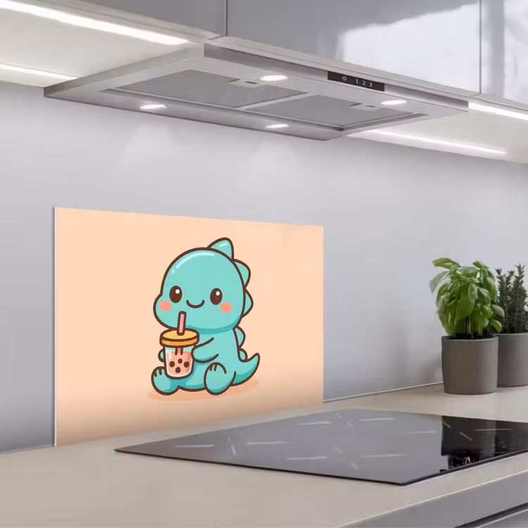 Kitchen splashback for hob - Dino - Boba - kawaii - Orange — 1