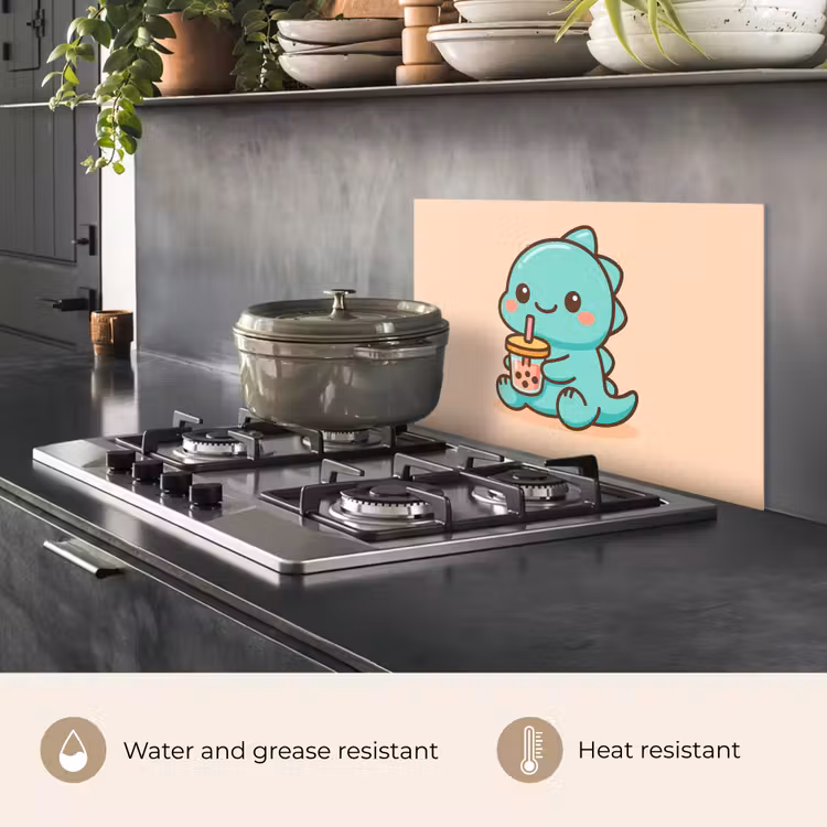 Kitchen splashback for hob - Dino - Boba - kawaii - Orange — 2