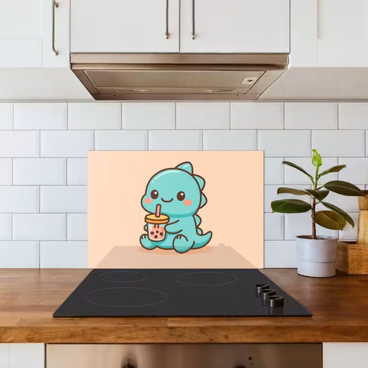 Kitchen splashback for hob - Dino - Boba - kawaii - Orange — 3
