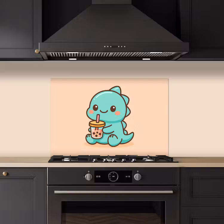 Kitchen splashback for hob - Dino - Boba - kawaii - Orange — 5