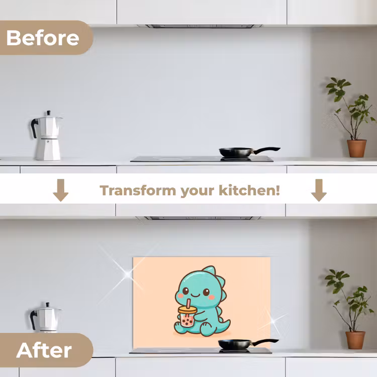 Kitchen splashback for hob - Dino - Boba - kawaii - Orange — 7