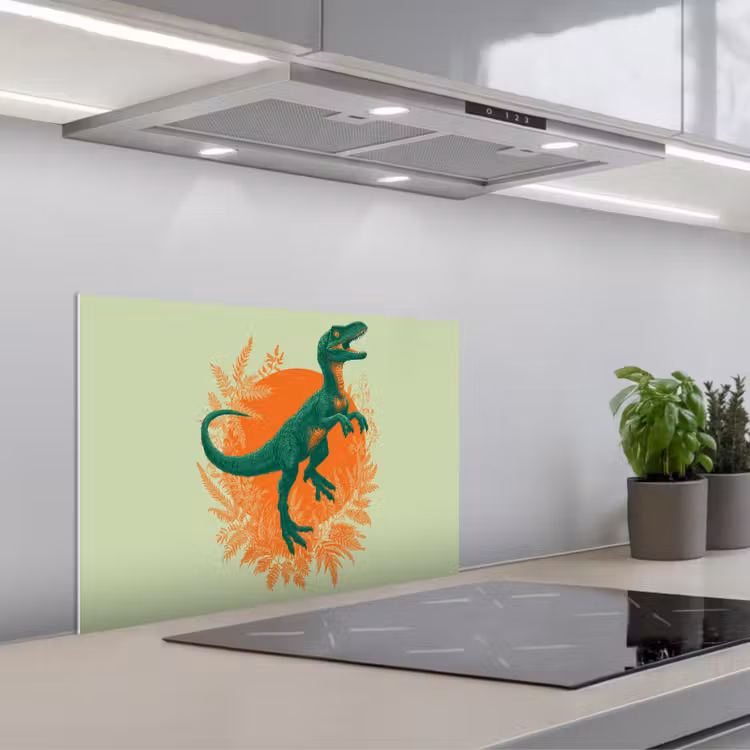 Kitchen splashback for hob - Dinosaur - Green - Plants - Circle — 1